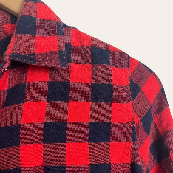 J.Crew Red Black Plaid Flannel Perfect Fit Popover Shirt Size Small Petite - Picture 2 of 7